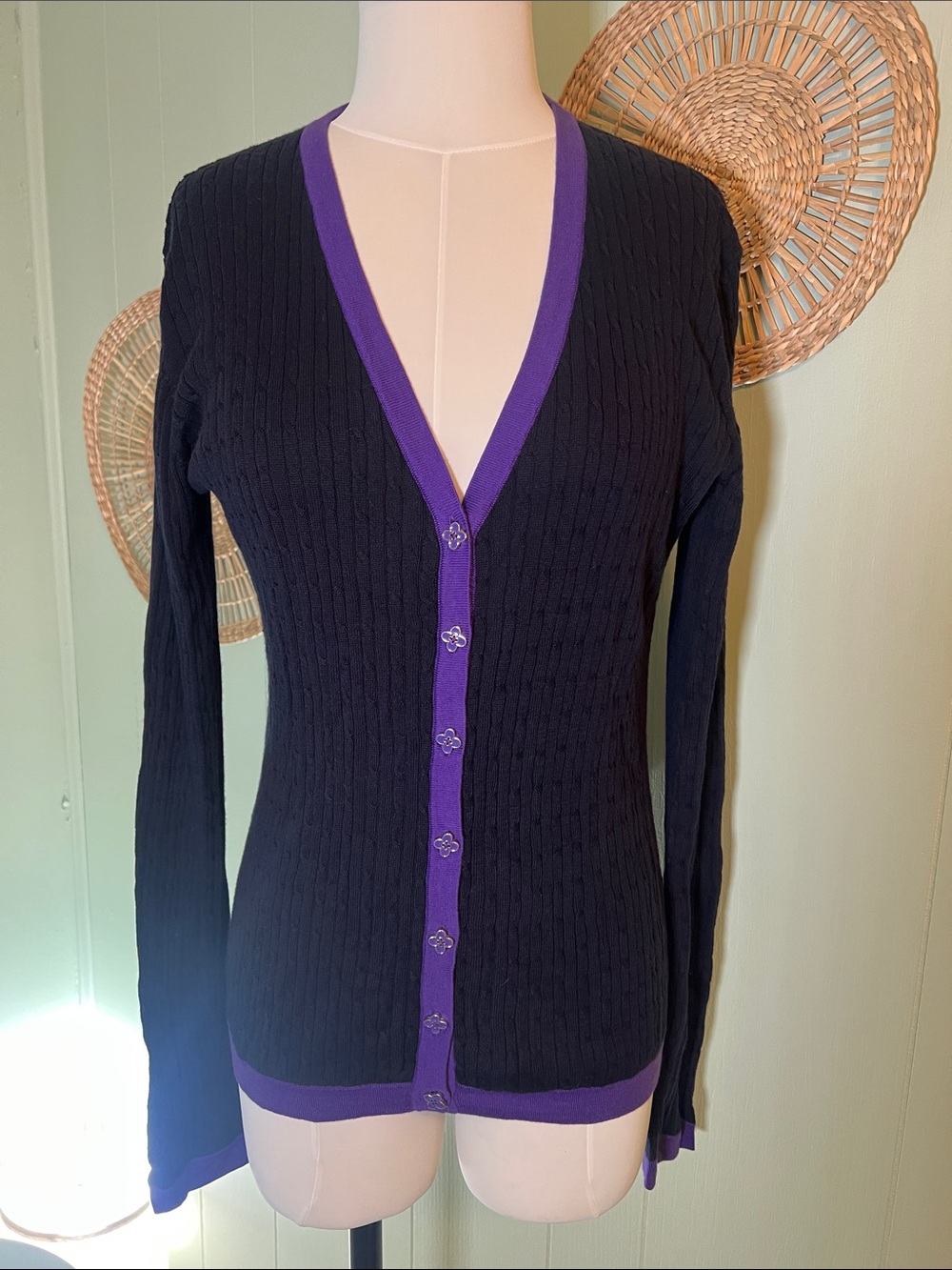 Pink Tartan Black Cardigan with Purple Trim 100% Pima cotton
